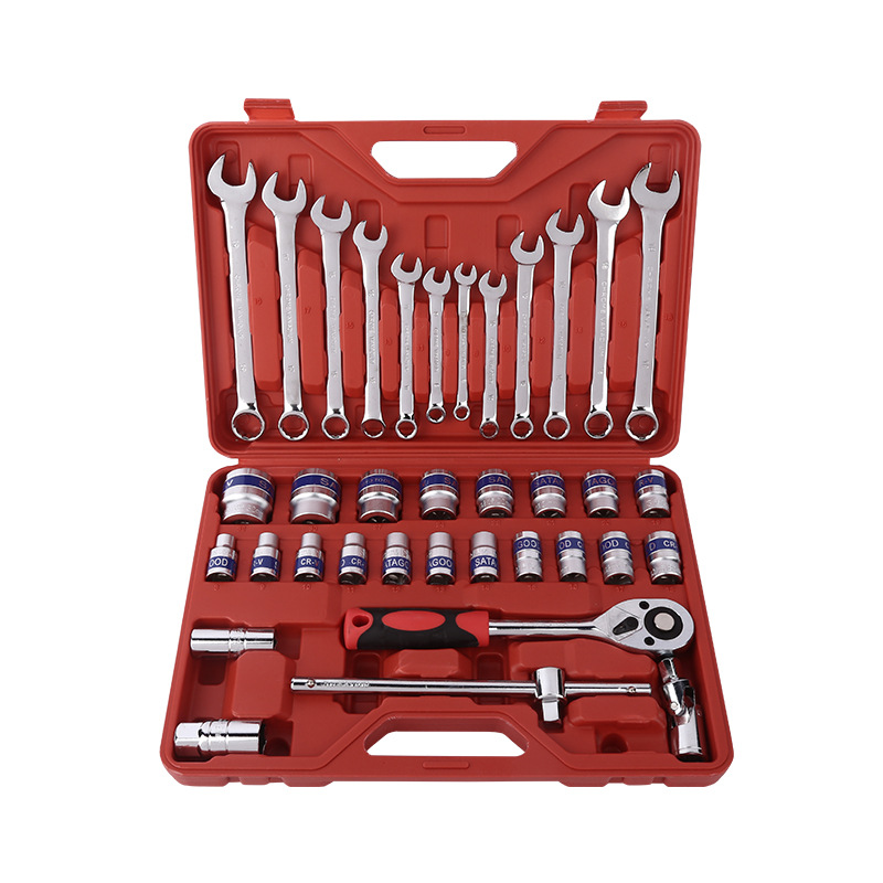 供应37件套筒组合 工具箱汽车维修扳手套筒两用扳手套装工具箱