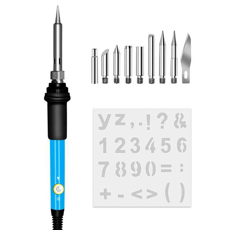 跨境批发9件60W可调温电烙铁套装 雕刻烙画电焊笔 维修恒温电烙铁