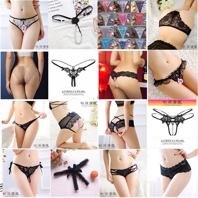 Long Night Sexy Lace-Up Open Thong T-Pants Women's Transparent Sexy Lace Panties Combination Set