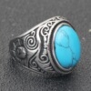 Fashionable metal agate turquoise trend ring with stone, European style, punk style, with gem, wholesale