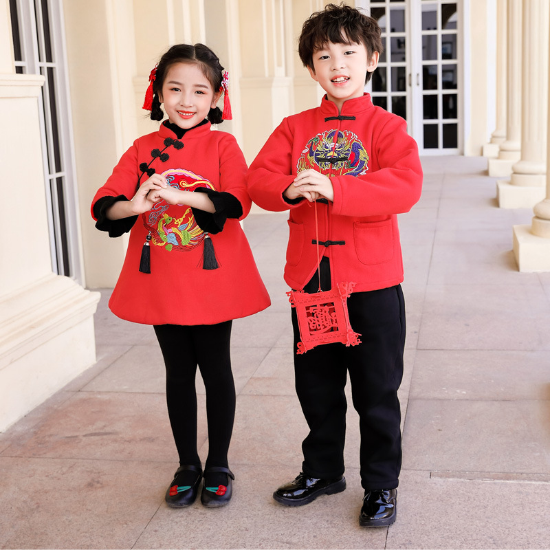Ropa para padres e hijos Hanfu invierno 2023 estilo chino Año nuevo saludo ropa año nuevo para niños traje Tang niños y niñas suéter borla versión 87