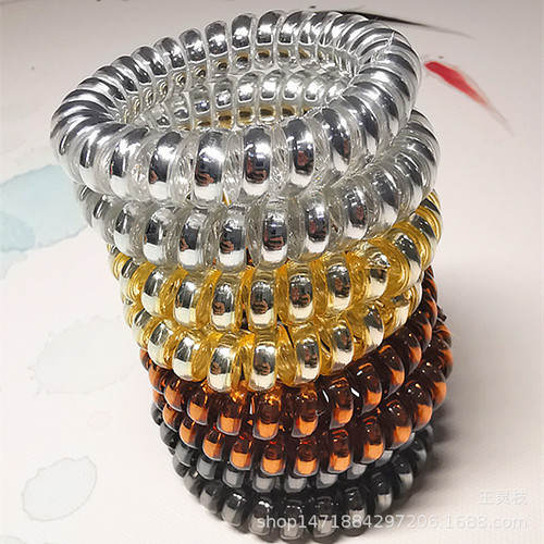 Metallic bright silver electroplated phone cord hair band hair rope jewelry headband headband rubber band hair accessories Yiwu Foreign Trade