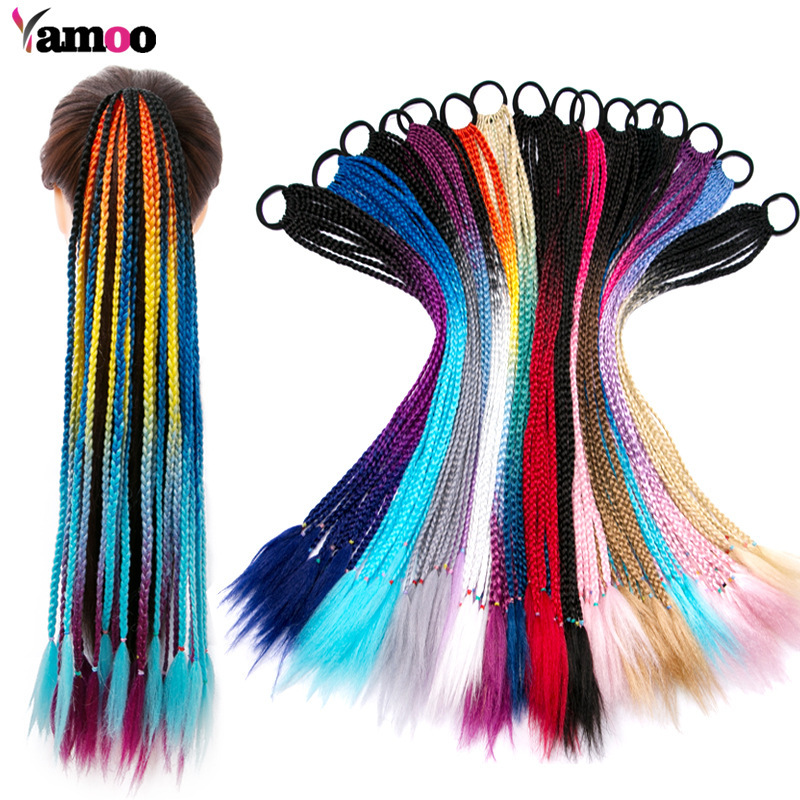 Wig ponytail braid braid tie-style dirty braid ponytail long ethnic style colorful pigtail children's cross-border