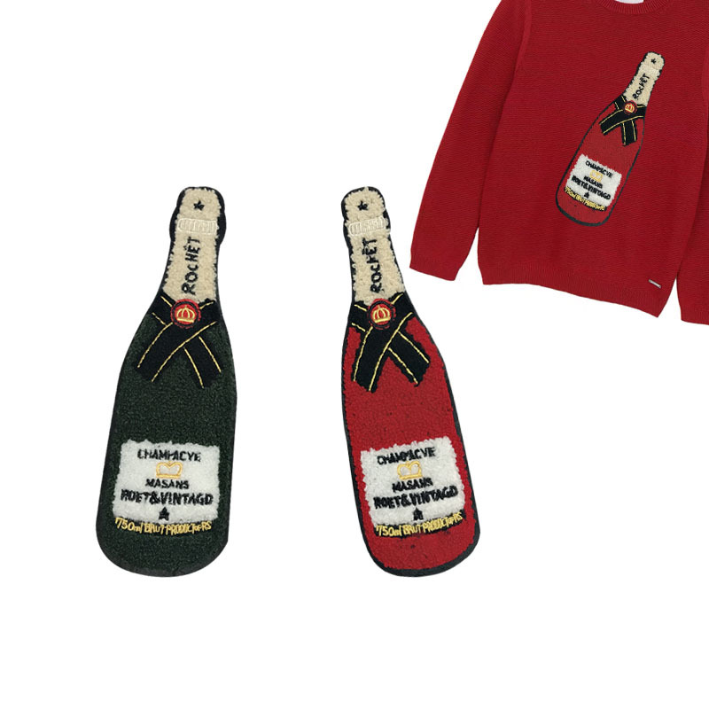 新款现货卡通毛巾绣酒瓶字母刺绣布贴diy补丁贴服装辅料包包装饰