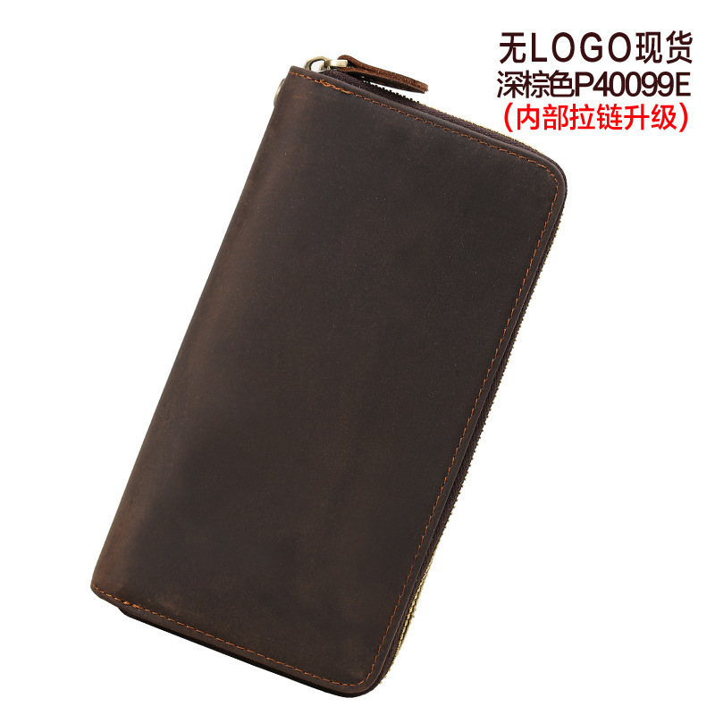 Tiding First Layer Cowhide Double Zipper Men's Genuine Leather Long Wallet Clutch Bag Retro Crazy Horse Leather Wallet4009