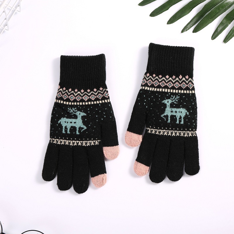 Shun Zun guantes Jacquard de pantalla táctil de punto jacquard ciervo pantalla táctil térmica de doble capa guantes de acrílico se pueden hacer en los patrones