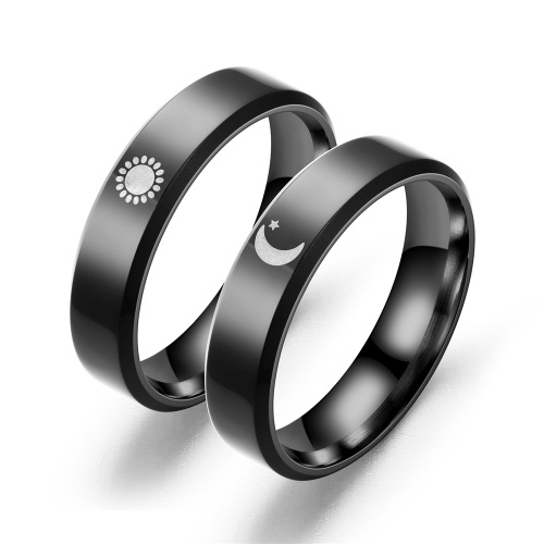 European and American Amazon's new 6mm moon and sun ring sun, moon and stars couple ring titanium steel men's and women's love finger