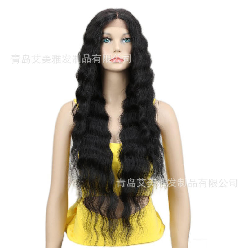 Chemical Fiber Front Lace Wig Amazon AliExpress 30-inch Black Big Wave Women Embossed Curly Hair