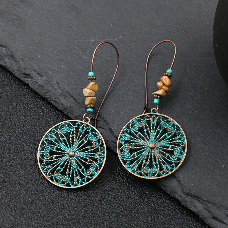 Retro Round Earrings Female Creative Flower Alloy Earrings