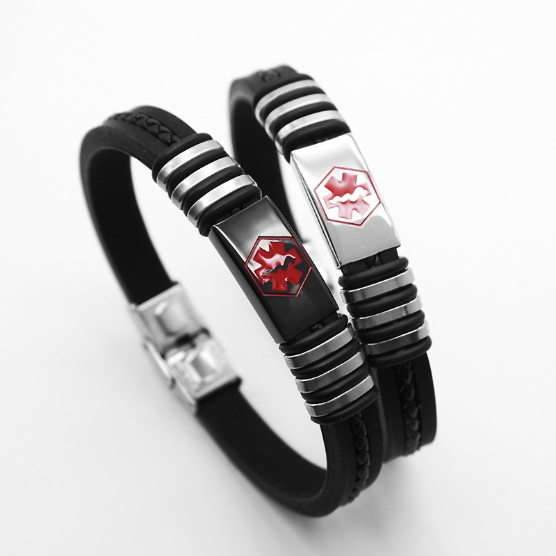 European and American Style Trendy International Medical Symbol Titanium Steel Bracelet, Fashionable Silicone Adjustable Bracelet Jewelry for Men and Women