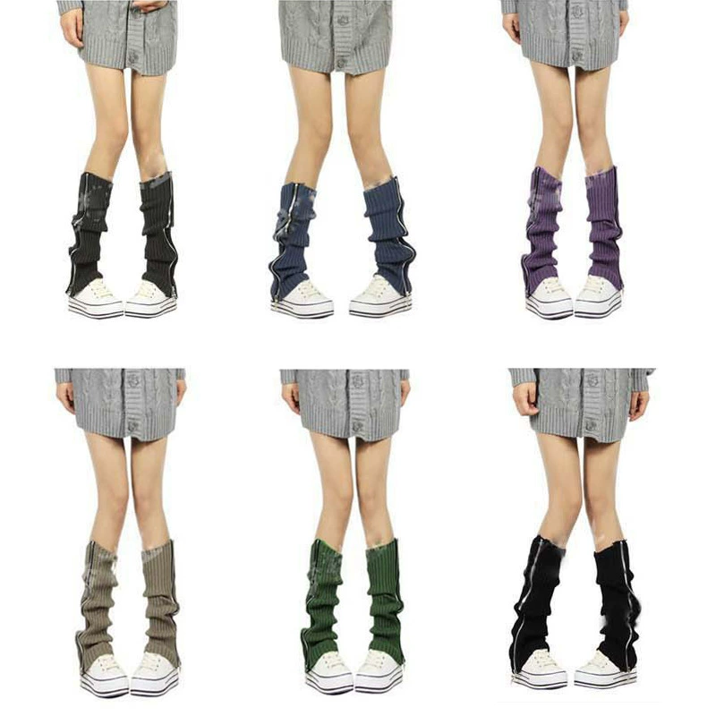 Woolen gaiters, demi-season knitted socks with zipper, Korean style