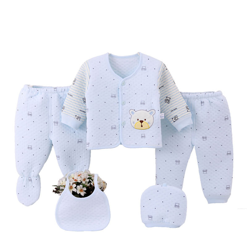 Conjunto de ropa interior de algodón para bebé, conjunto de cinco piezas para recién nacido, 0-3 meses, primavera, otoño e invierno, grueso y cálido.