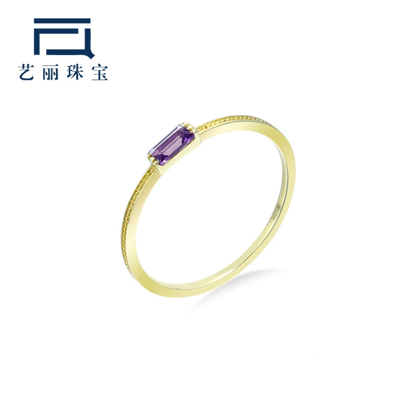 Японские легкие украшения, простое длинное квадратное бразильское аметистовое Золотое кольцо 9 К/14 К, женское Перекрывающийся узор в клетку с волнистым принтом Джокера