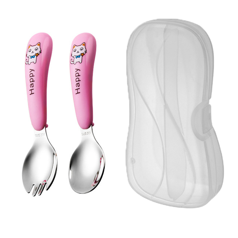 흰 고양이 파우더 포크 스푼-투명 상자