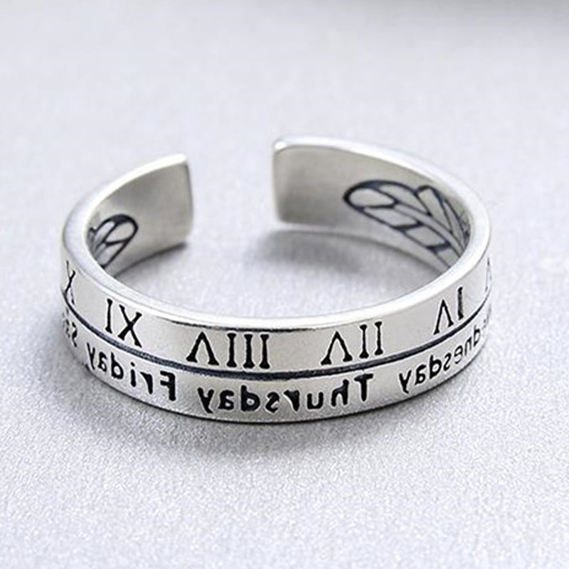 レトロなアルファベットの指輪の組み合わせins韓東大門ヒップホップはs 925銀の英語の指輪の対外貿易の卸売りをめっきします。