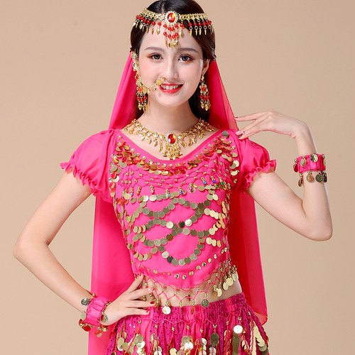 National dance chiffon pure headscarf Indian dance accessories red bead head chain necklace plum blossom earrings bracelet bracelet