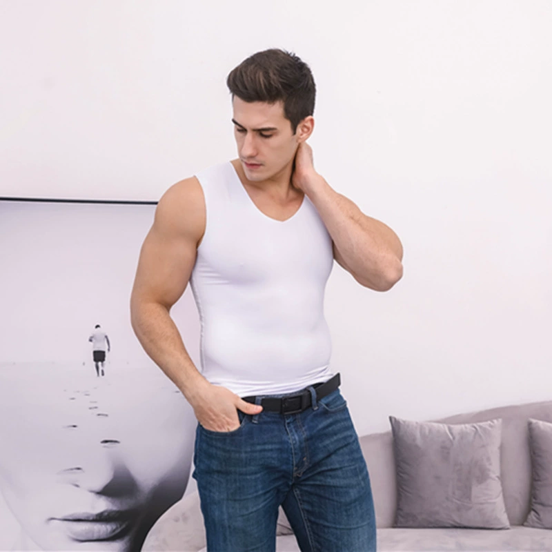 Новый быстросохнущий летний бесшовный мужской жилет из ледяного шелка с v-образным вырезом, внутренняя одежда, нижняя рубашка, спортивная нижняя рубашка с короткими рукавами