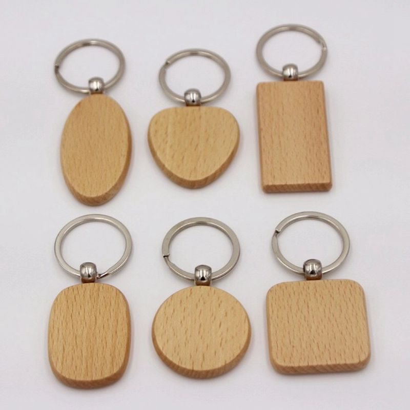 Beech Wood keychain spot blank wood wholesale solid wood key chain wood production creative small gifts