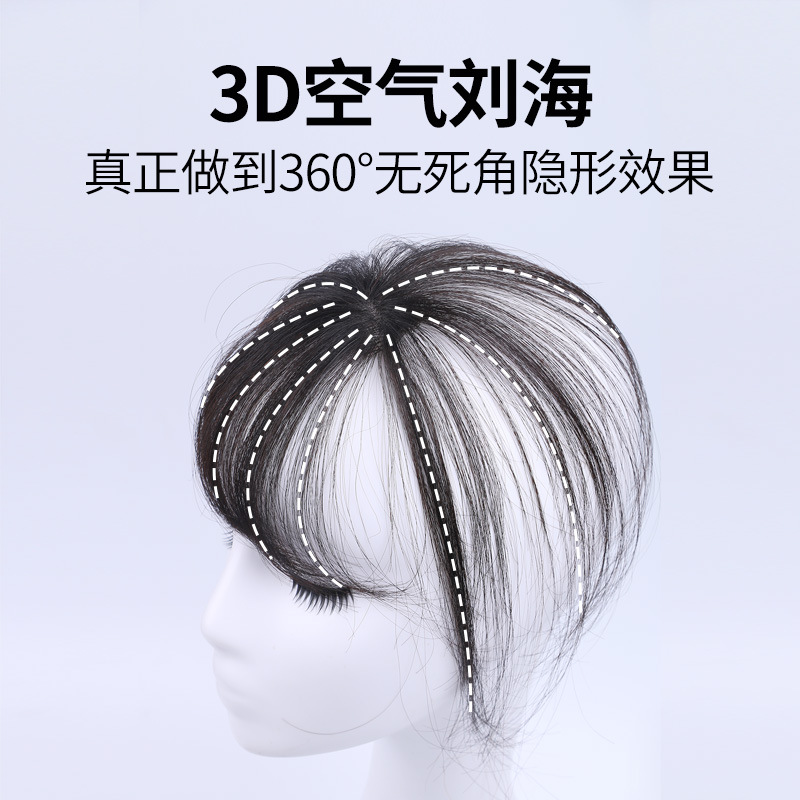 Flequillo Postizo de Fibra Sintética, Flequillo Completo sin Costuras para la Parte Superior de la Cabeza, Mini Flequillo 3D Ligero para Mujer, Flequillo Oblicuo