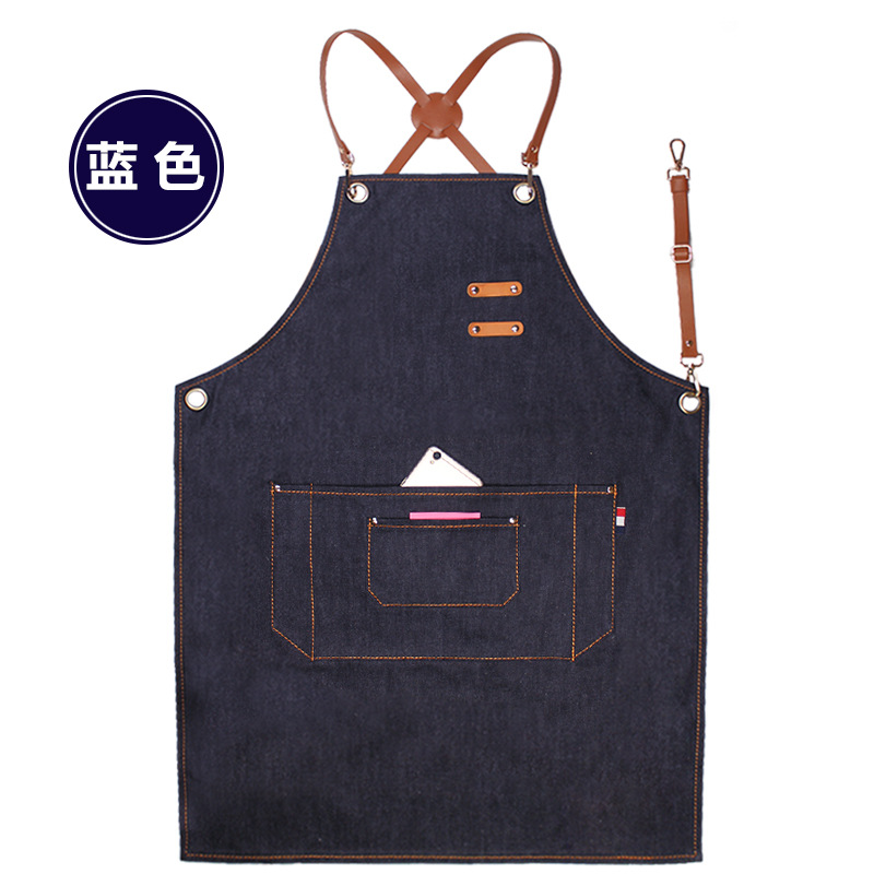 Comercio exterior delantal de mezclilla personalizado logo estilista barbacoa barista moda cocina hogar delantal por mayor