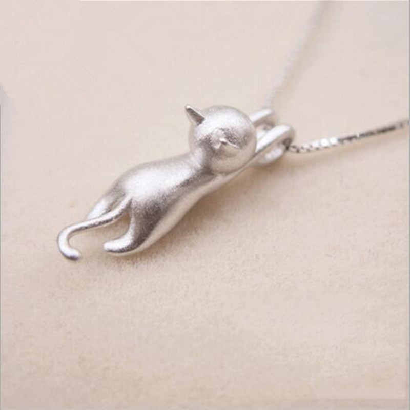 Cute sandblasting cat sterling silver necklace set chain Korean fashion explosion silver jewelry Cute sandblasting cat sterling silver necklace set chain Korean fashion explosion silver jewelry