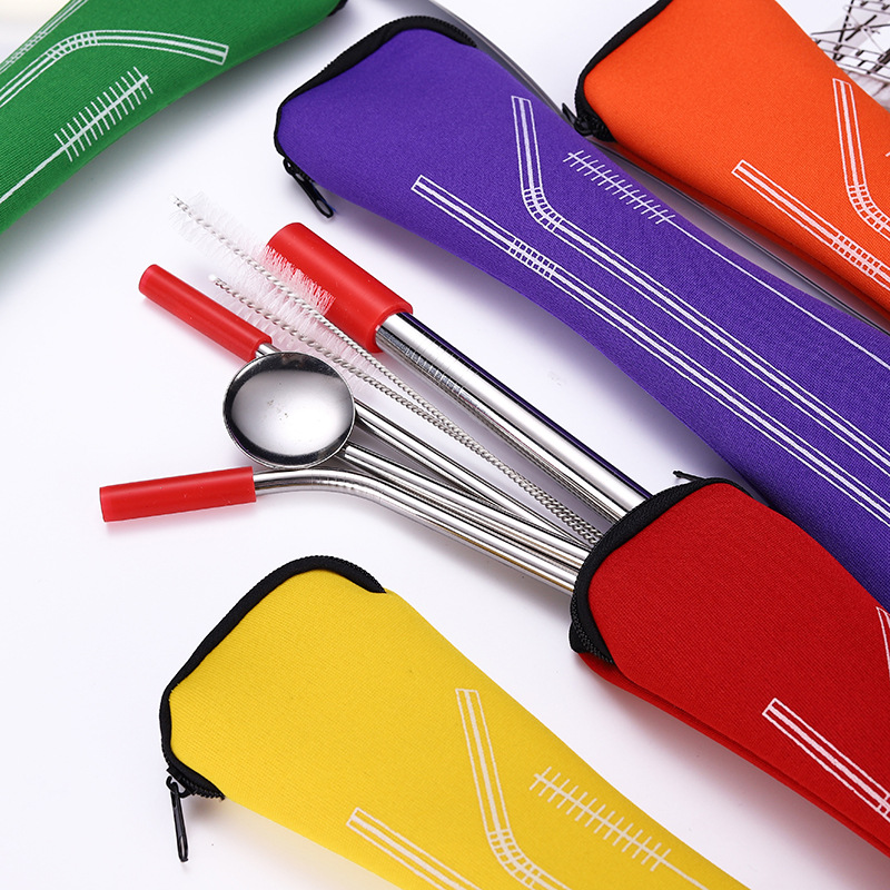 Cross-border new product 304 stainless steel straw set with scratch-resistant silicone tip and scratch-resistant mouth bone bag