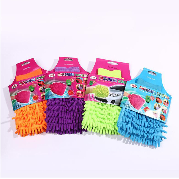 Venta caliente chenille de una sola cara guantes de limpieza de automóviles fuerte limpieza suave no fácil de arrojar el pelo insectos de coral Exportación de comercio exterior image 3