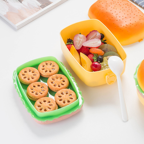 儿童水果盒双层汉堡造型小饭盒小学生午餐盒可微波韩式便当盒礼品