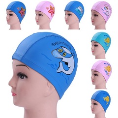 Children's Swim Cap for Boys and Girls, Cartoon Style PU Waterproof Ear Protection Swim Cap, Baby Swim Gear Wholesale