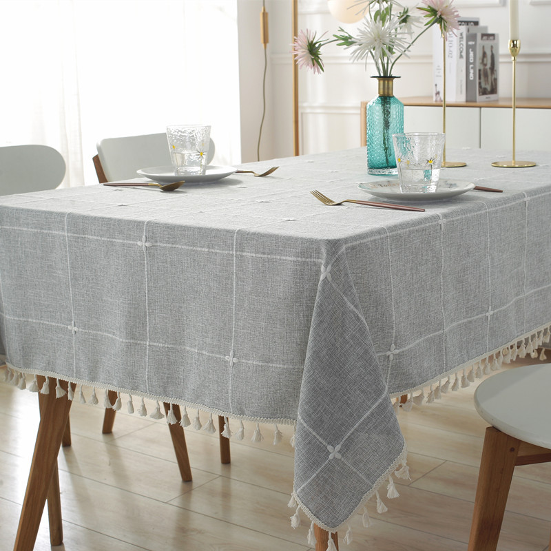 INS Cross-border Jacquard Embroidered Cotton-linen Tassel Tablecloth, Rectangular Coffee And Dining Table Cover_voghion.com