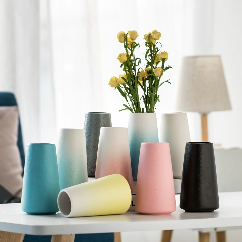 Матовый широкий рот Керамическая ваза украшения Китайский простой европейский ретро большого диаметра матовый Дзен Черный Белый