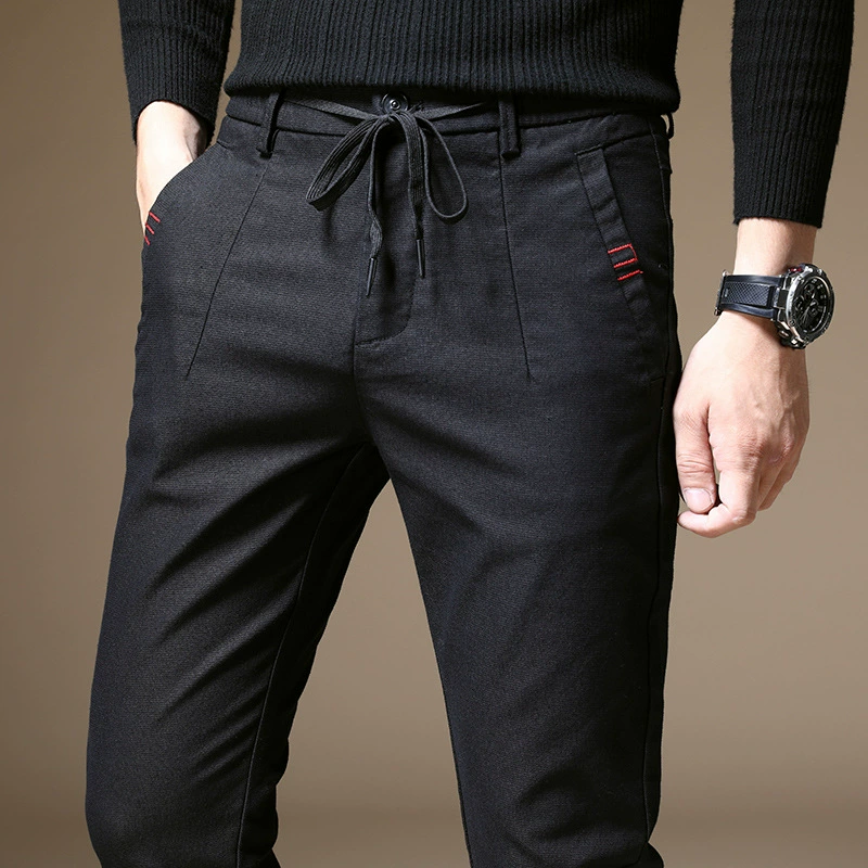 Летние трендовые черные кэжуал штаны, корейский стиль, slim fit, эластичный пояс