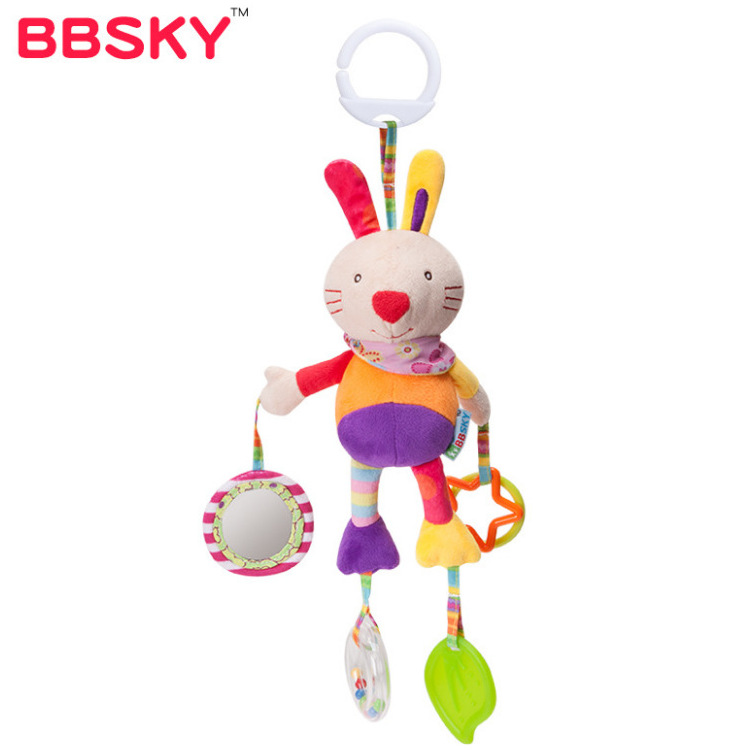 Bebé animal de dibujos animados música mordedor colgante BB llamada jingle torno colgante Hahaha espejo bebé juguete de peluche