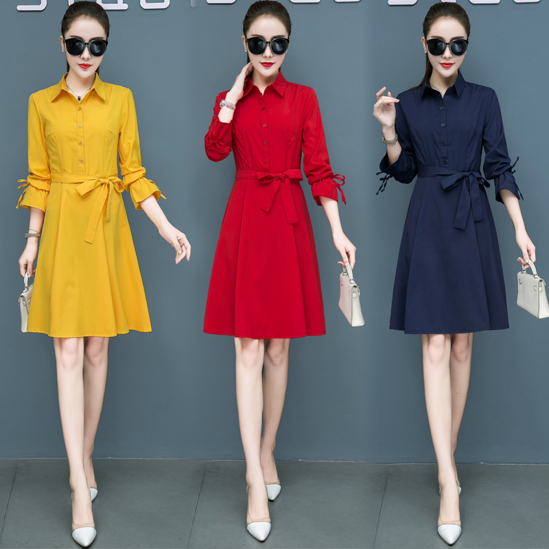 Autumn Clothing 2019 Spring, Autumn and Winter New Women's Red Dress Yellow Female Internet Celebrity Autumn Popular Long-Sleeved Skirt Trend