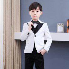 儿童西装男童韩版礼服花童西服小主持人钢琴演出服白色高端跨境