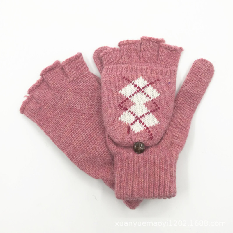 Otoño e invierno guantes de lana hombres y mujeres copo de nieve Flip de doble uso cálido medio dedo guantes ciervo guantes de dedo de punto