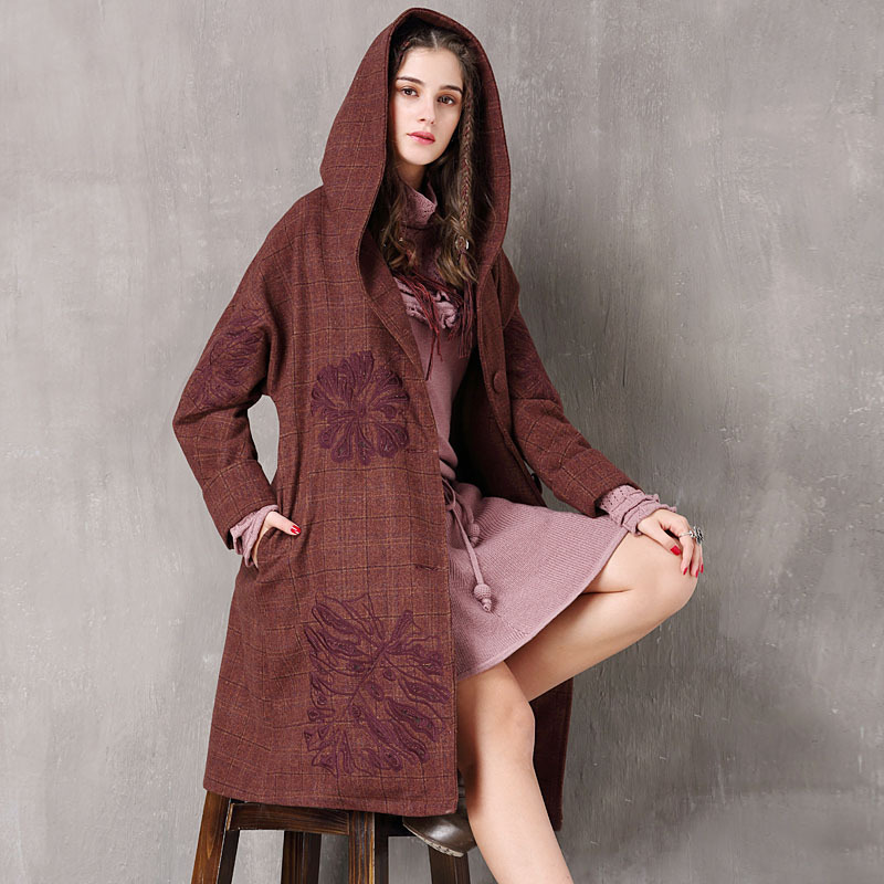 Brand Women's Clothing 2025 Winter New Plaid Woolen Coat Retro Embroidered Thickened Plus-Size Jacket B9270