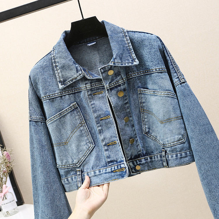 In-Stock 2026 Spring and Autumn New Vintage Korean Style Batwing Sleeve Denim Jacket for Women, Short Versatile Loose Bf Jacket for Women