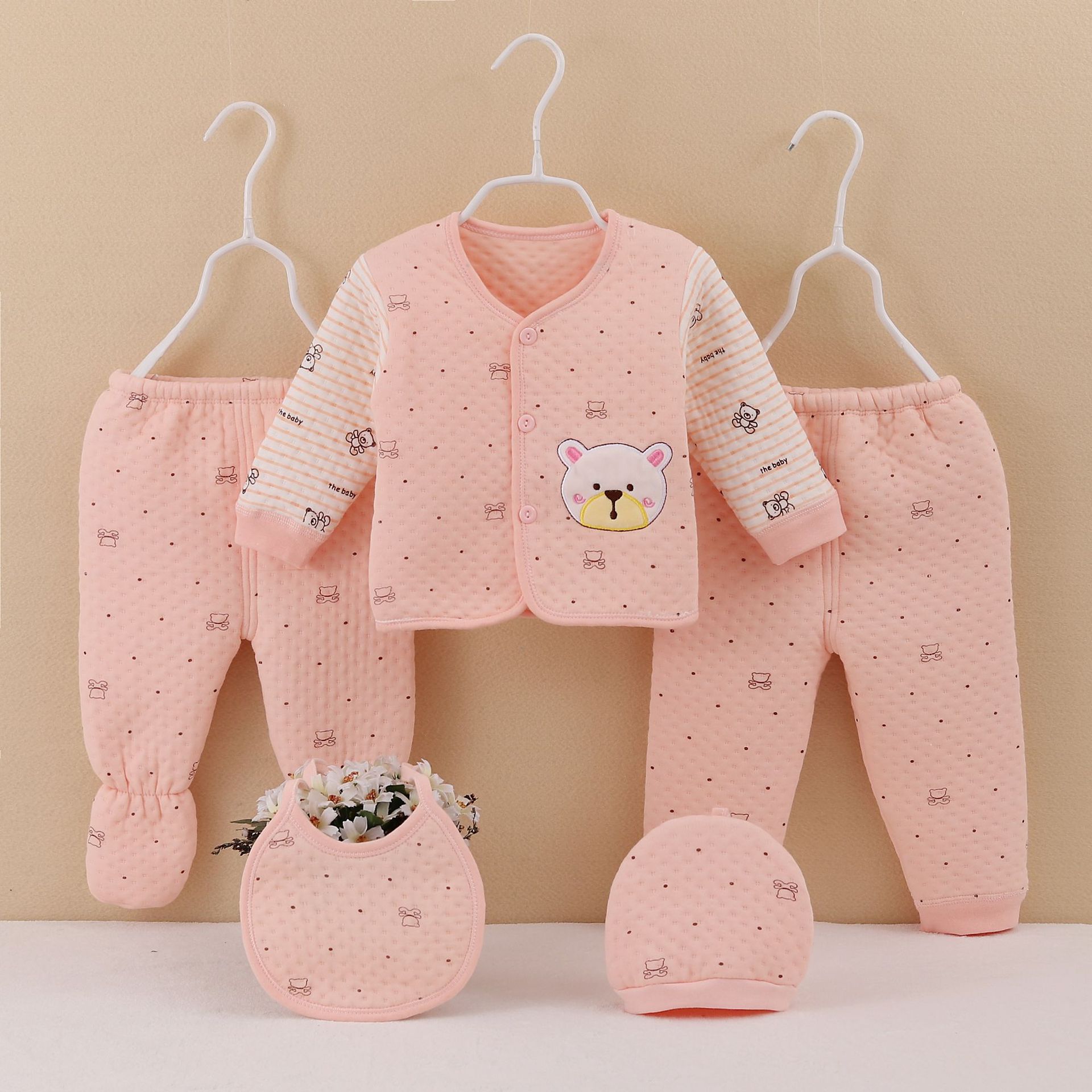 Conjunto de ropa interior de algodón para bebé, conjunto de cinco piezas para recién nacido, 0-3 meses, primavera, otoño e invierno, grueso y cálido.