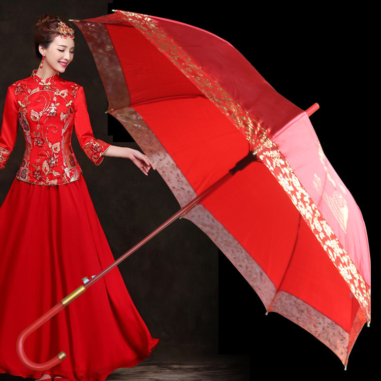Wedding Supplies Wedding Red Umbrella Bride Umbrella Going Out for Wedding Lace Embroidered Long Handle Vintage Chinese Style Red Umbrella