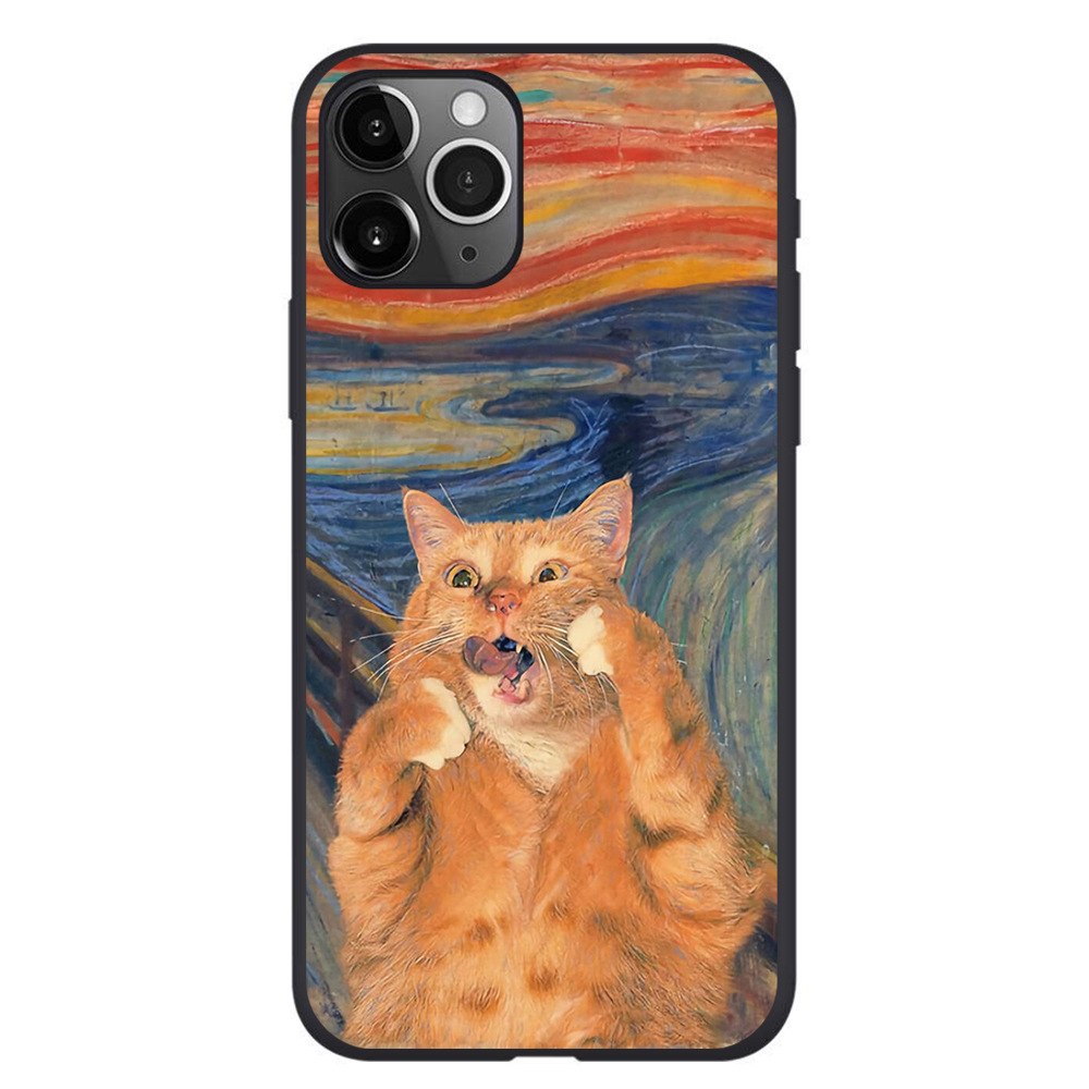 Coque de téléphone avec peinture à l'huile et chat Orange, compatible avec iPhone 15_voghion.com