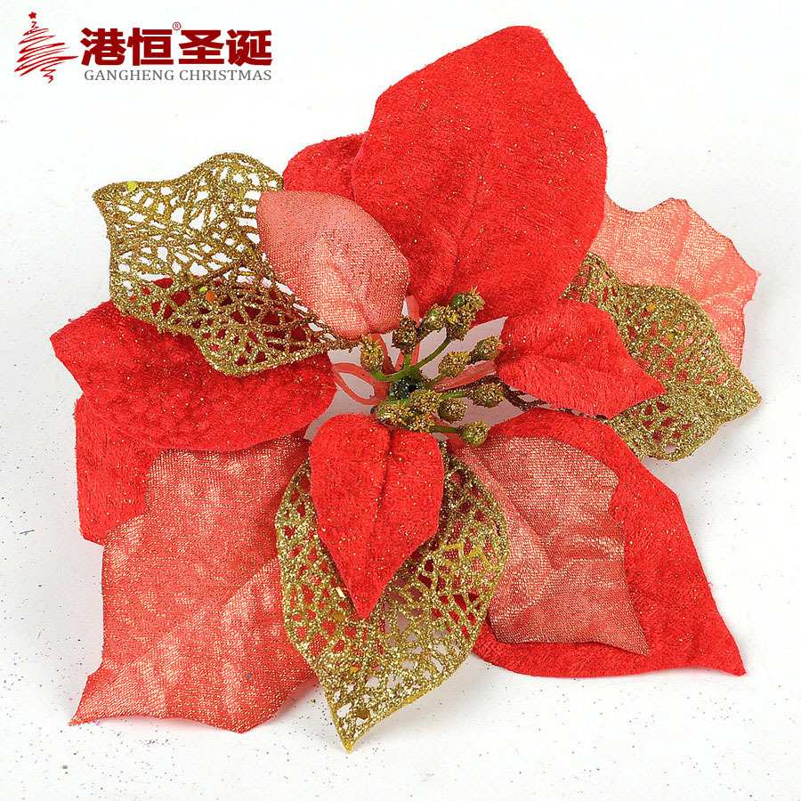 20cm de múltiples capas de simulación de Navidad flor hueco tela pegajosa de oro rosa flor falsa decoración de Navidad de ratán Flor de Navidad
