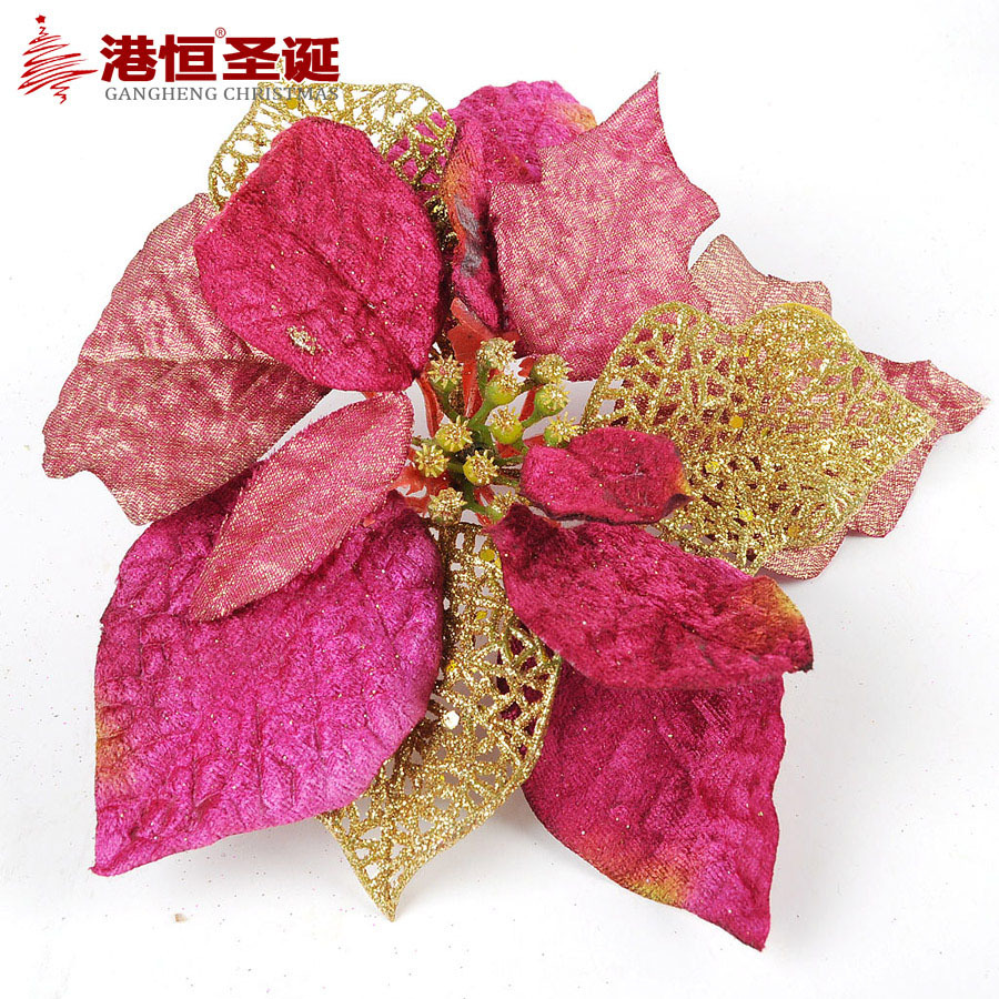 20cm de múltiples capas de simulación de Navidad flor hueco tela pegajosa de oro rosa flor falsa decoración de Navidad de ratán Flor de Navidad
