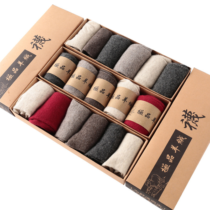Factory wholesale autumn and winter new men's and women's wool socks cashmere Korean style solid color warm line socks five pairs