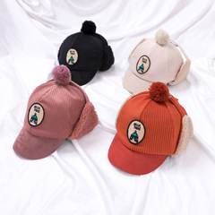 Children's Lei Feng Hat Boys' Velvet Baseball Cap Cartoon Embroidered Lamb's Velvet Warm Hat Baby Girl's Ear Protection Hat 8679