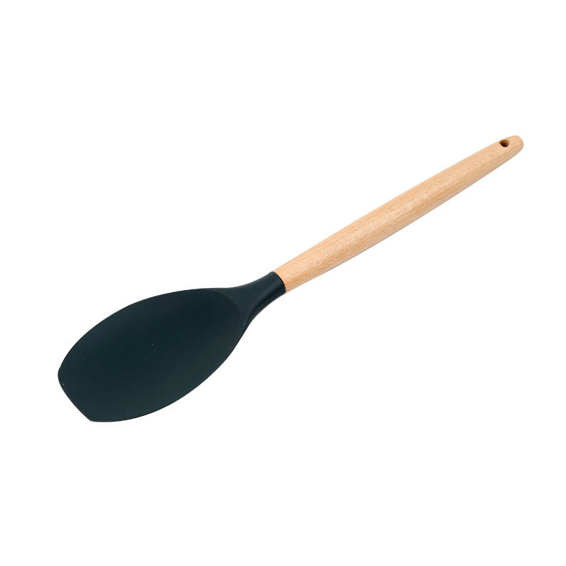 Fábrica al por mayor herramientas de cocina creativa espátula de silicona de 11 piezas con cubo de almacenamiento mango de madera utensilios de cocina de silicona conjunto de 12 piezas