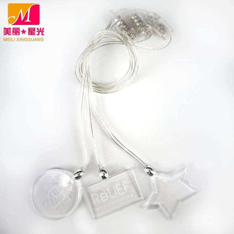 Fábrica al por mayor collar luminoso led colgante luminoso transparente colgante led collar luminoso logo imprimible