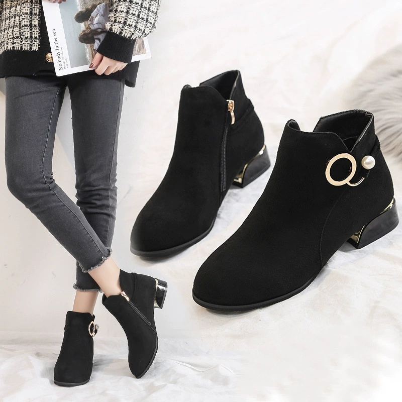 Осенне-зимние Ботинки Martin на молнии сбоку Низкий каблук Замшевые ботильоны на толстом каблуке от кибер-знаменитостей 41 Женская обувь больших размеров 40 Extra Large 43