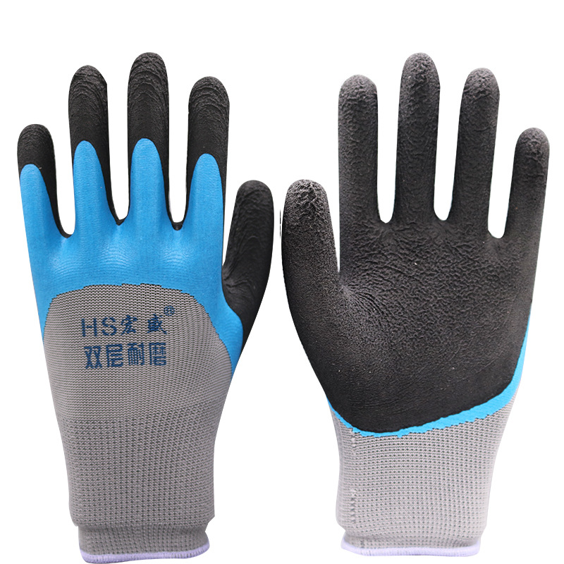 Hongsheng espuma de látex de goma de nylon inmersión resistente al desgaste antideslizante guantes de trabajo para el sitio de construcción al por mayor