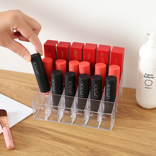 Transparent multi-grid lipstick storage box 24-grid lipstick display rack organizer box women's desktop lipstick rack